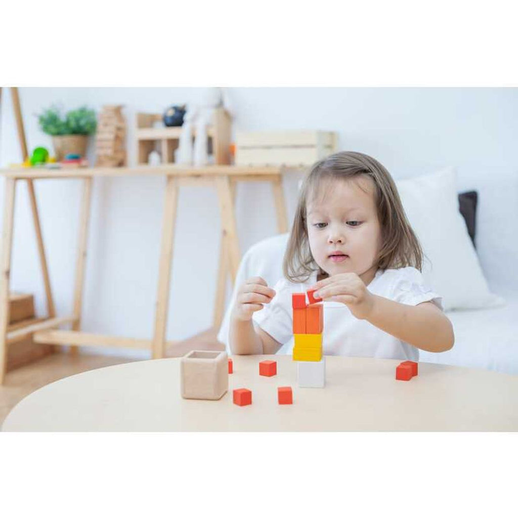 Kid playing PlanToys Fraction Cubes