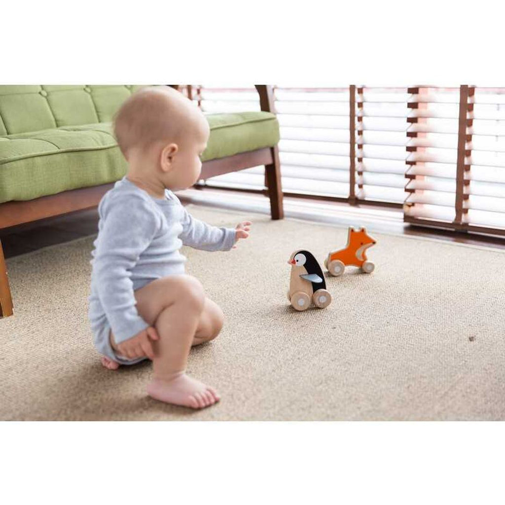 Kid playing PlanToys Penguin Wheelie