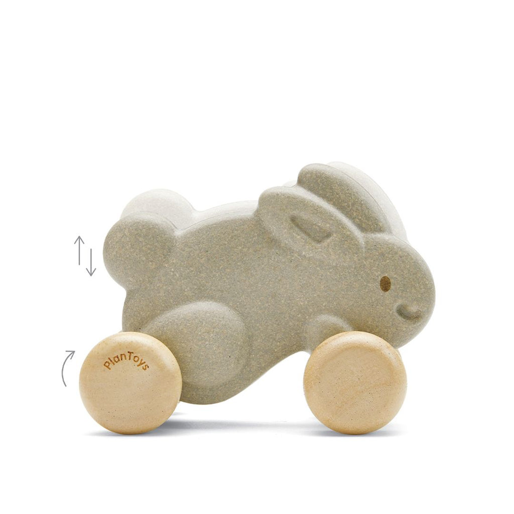 PlanToys grey Push Along Bunny wooden toy