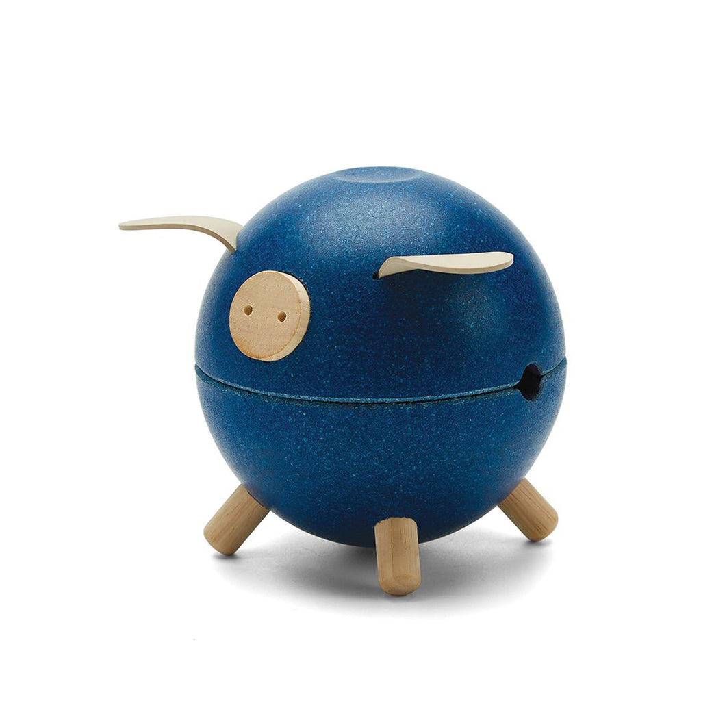 PlanToys blue Piggy Bank wooden material