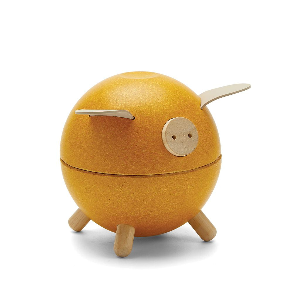 PlanToys yellow Piggy Bank wooden material