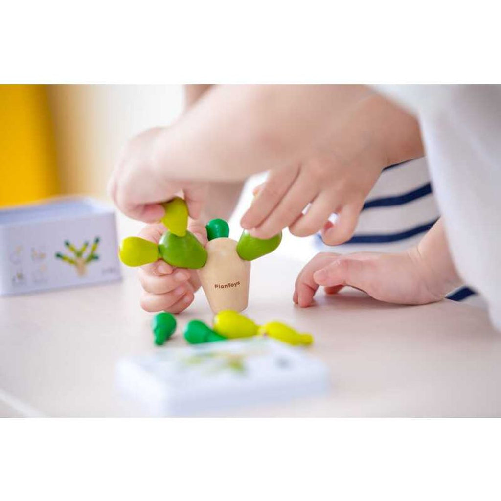 Kid playing PlanToys Balancing Cactus