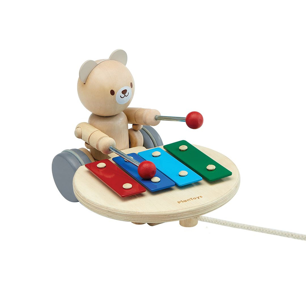 PlanToys Pull Along Musical Bear wooden toy