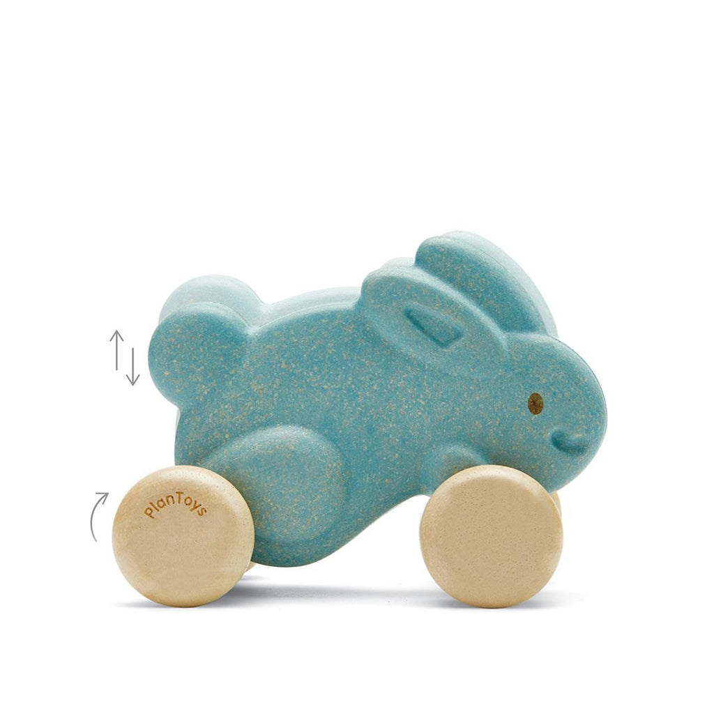 PlanToys blue Push Along Bunny wooden toy