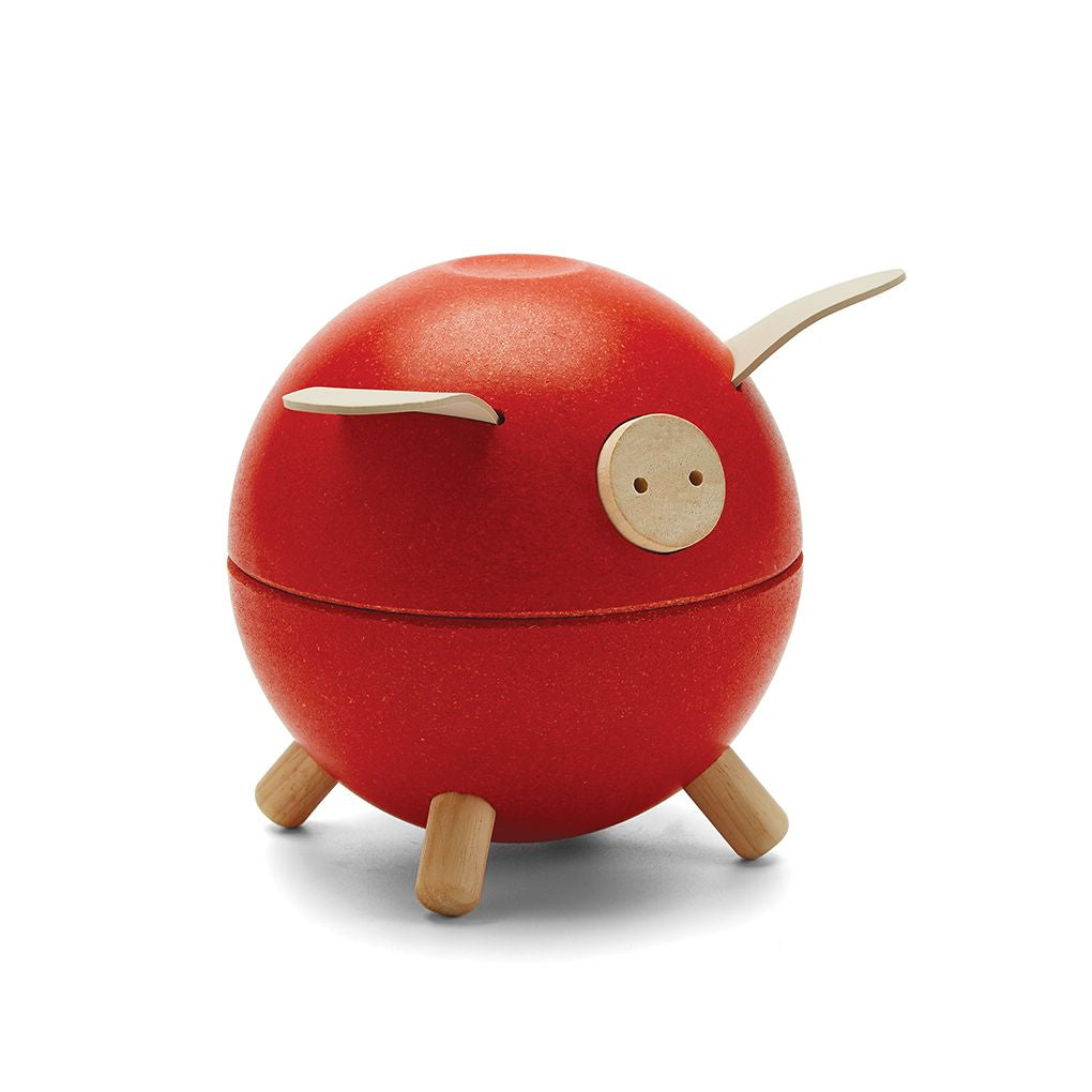 PlanToys red Piggy Bank wooden material