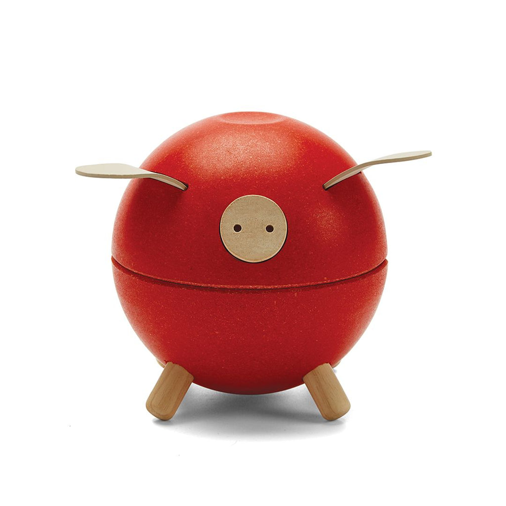 PlanToys red Piggy Bank wooden material