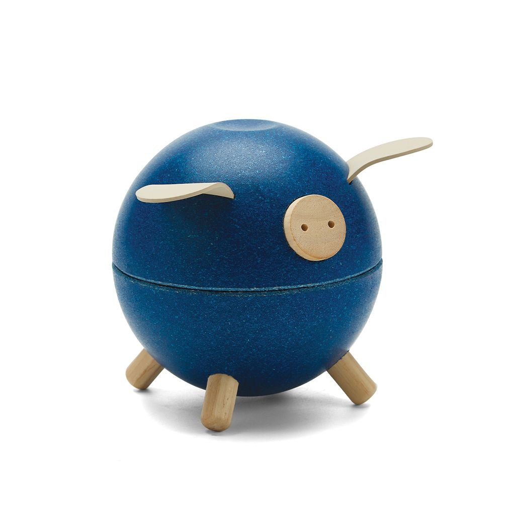 PlanToys blue Piggy Bank wooden material