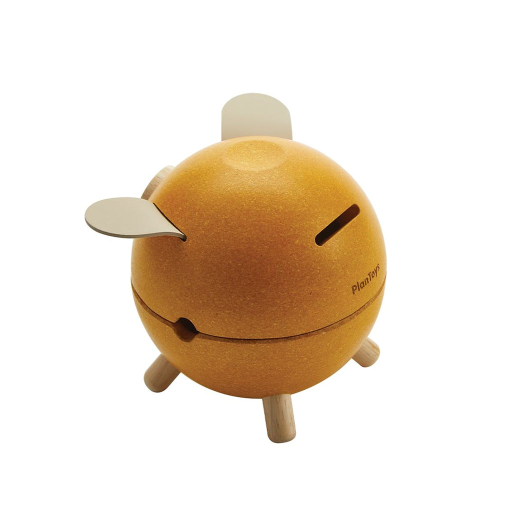 PlanToys yellow Piggy Bank wooden material